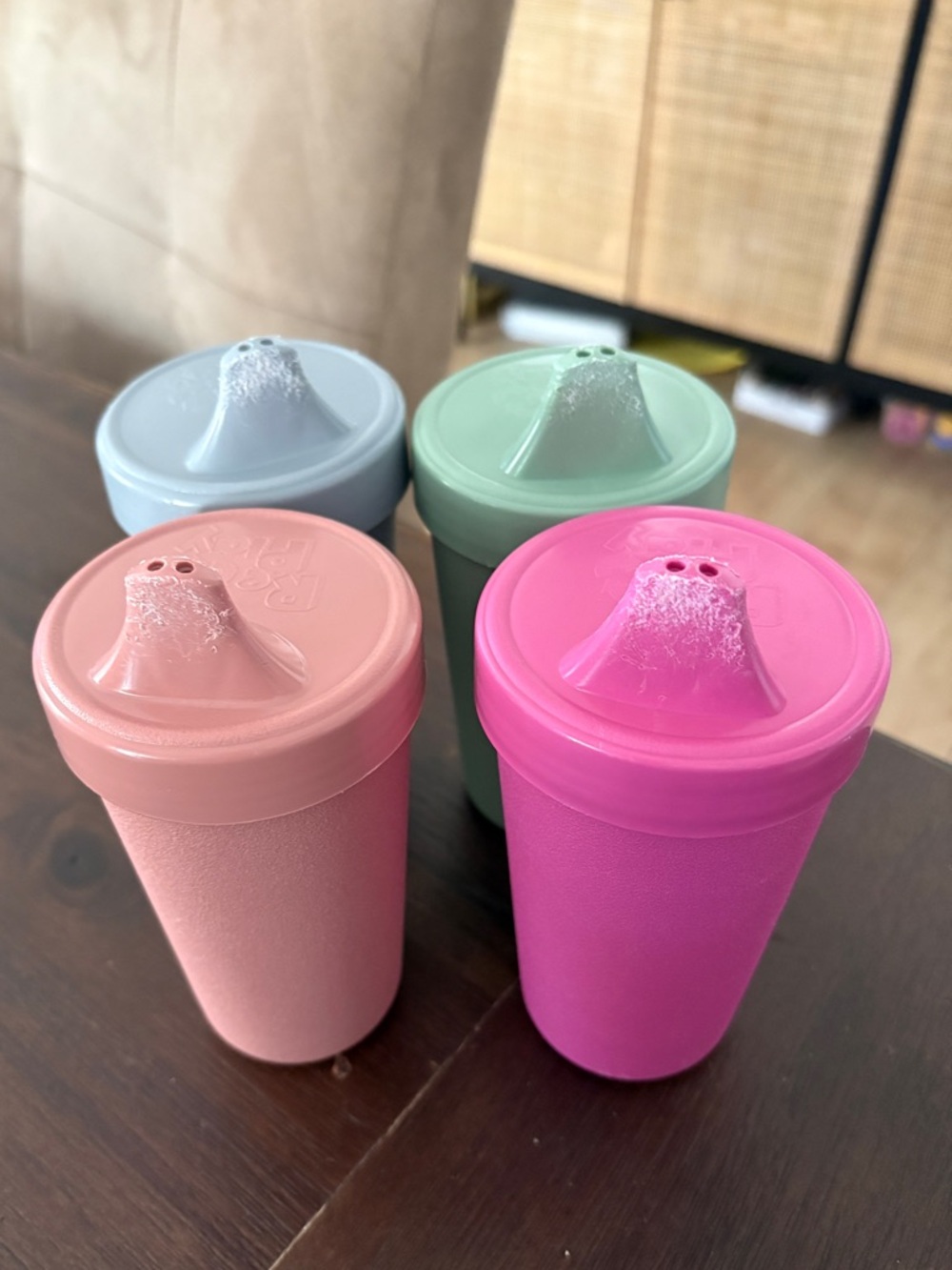 Colorful  Sippy Cups - Pink, Coral, Mint, Light Blue - re play